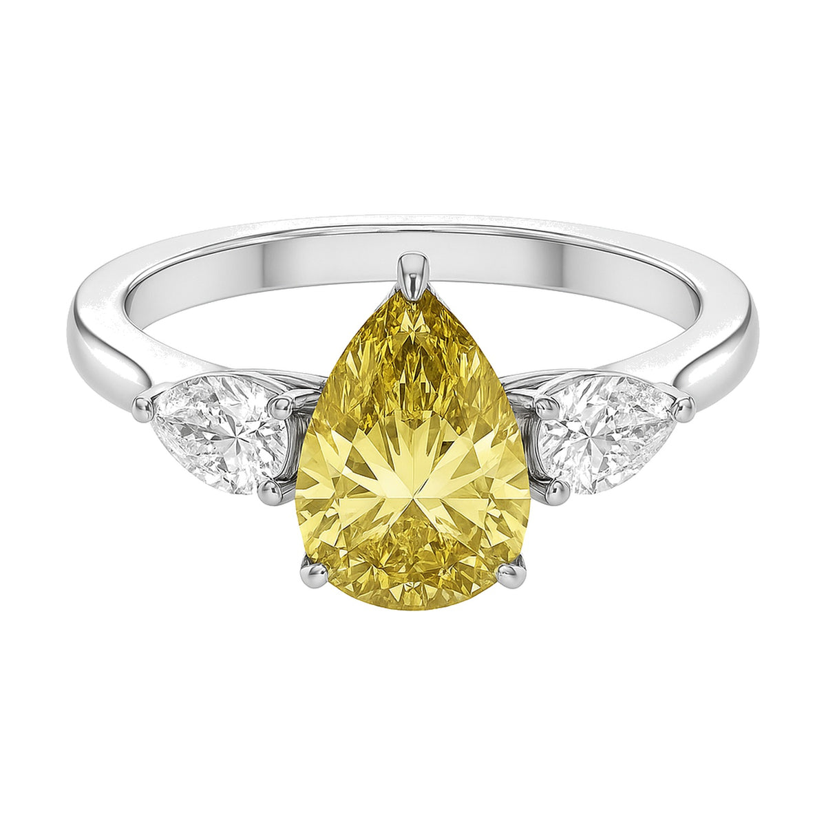 Ariane ring in 14K white gold with a fancy yellow pear-cut lab-grown diamond