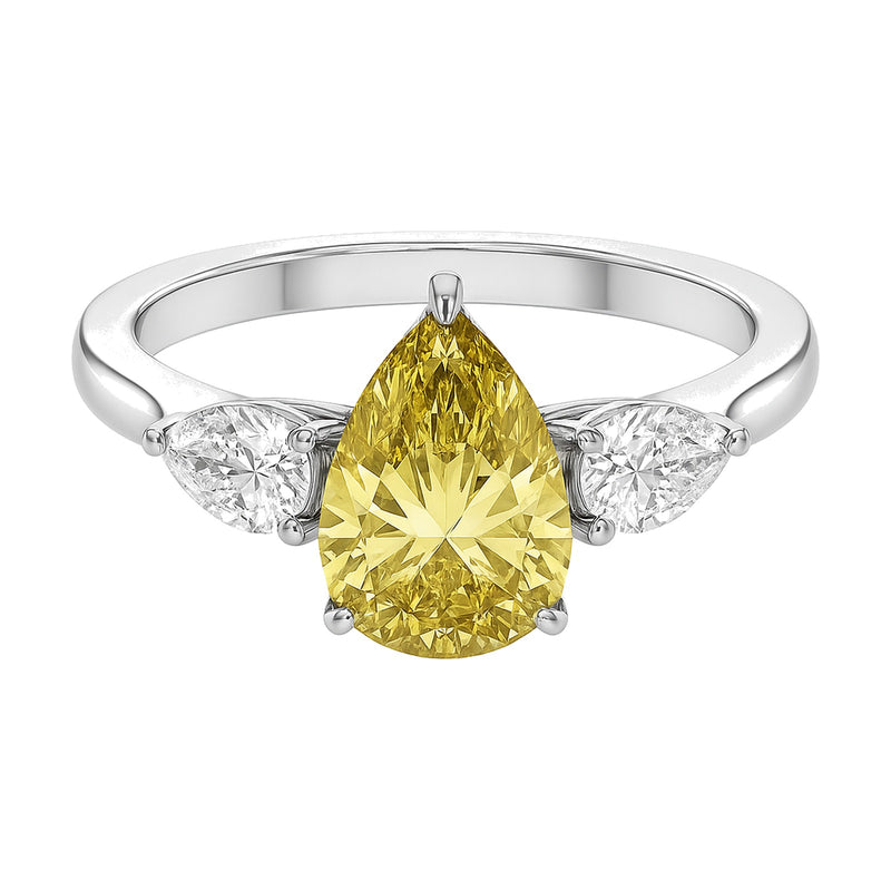 Ariane ring in 14K white gold with a fancy yellow pear-cut lab-grown diamond