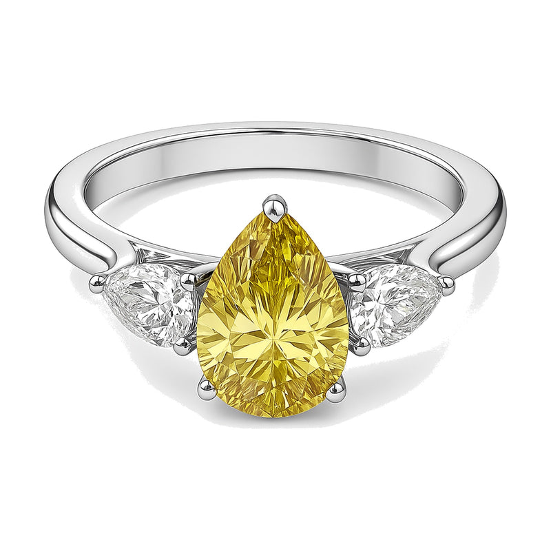Ariane ring in 14K white gold with a fancy yellow pear-cut lab-grown diamond