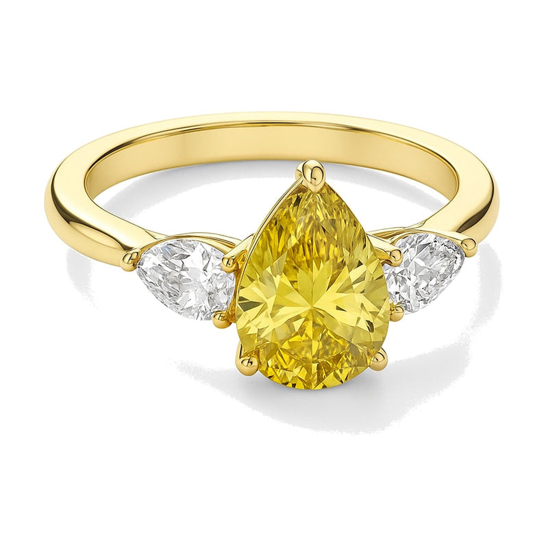 Ariane ring in 14K yellow gold with a fancy yellow pear-cut lab-grown diamond