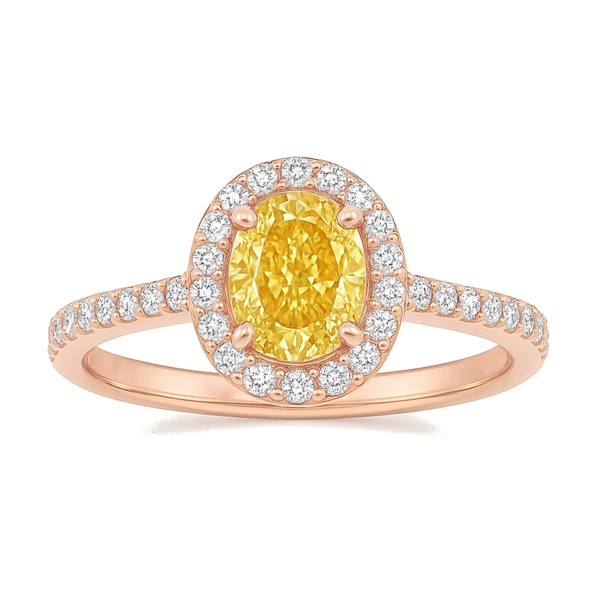 Aurelie ring in 14K rose gold with a fancy yellow oval-cut lab-grown diamond