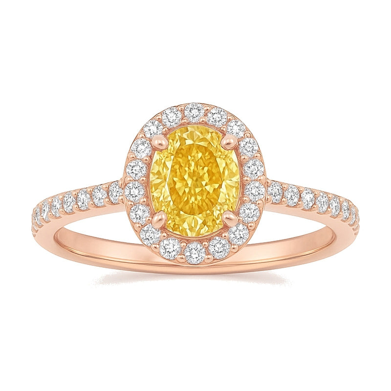 Aurelie ring in 14K rose gold with a fancy yellow oval-cut lab-grown diamond