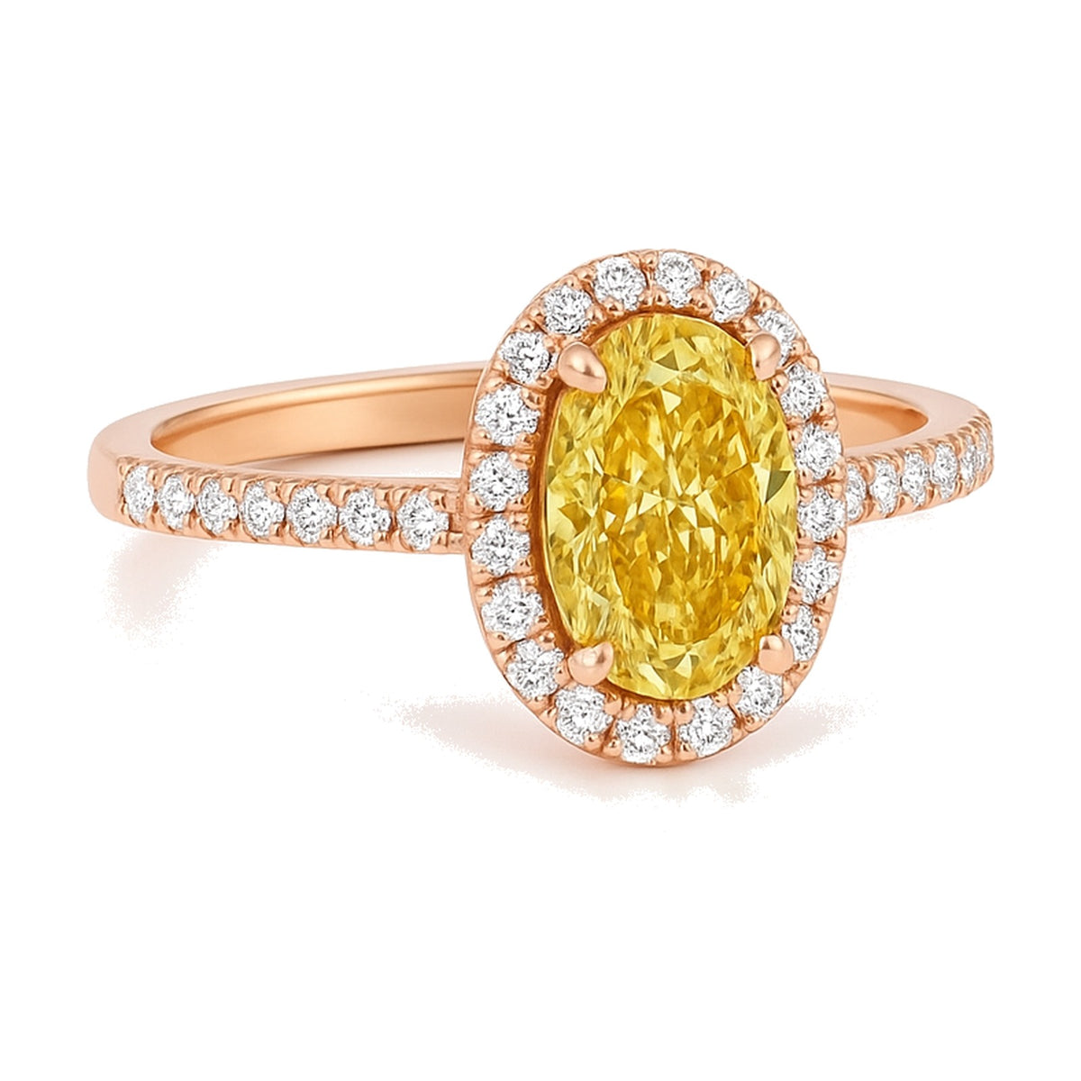 Aurelie ring in 14K rose gold with a fancy yellow oval-cut lab-grown diamond