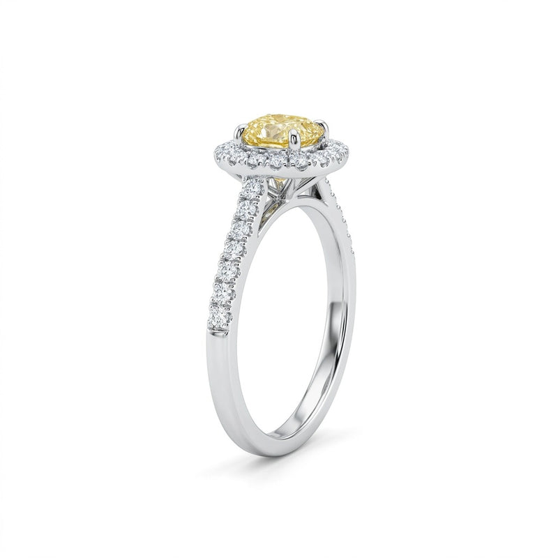 Aurelie ring in 14K white gold with a fancy yellow oval-cut lab-grown diamond