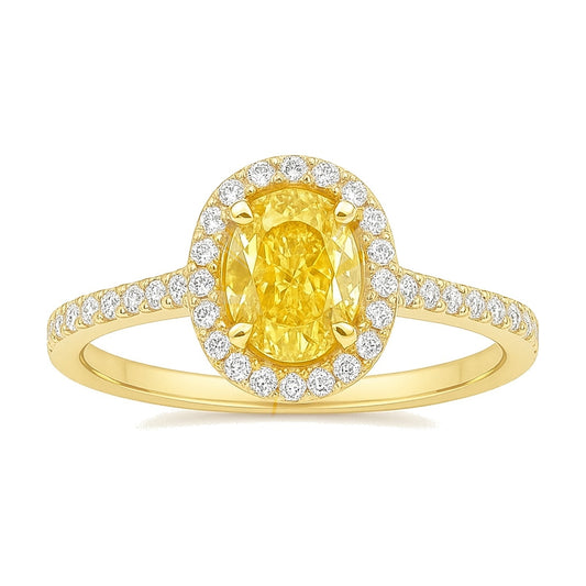 Aurelie ring in 14K yellow gold with a fancy yellow oval-cut lab-grown diamond