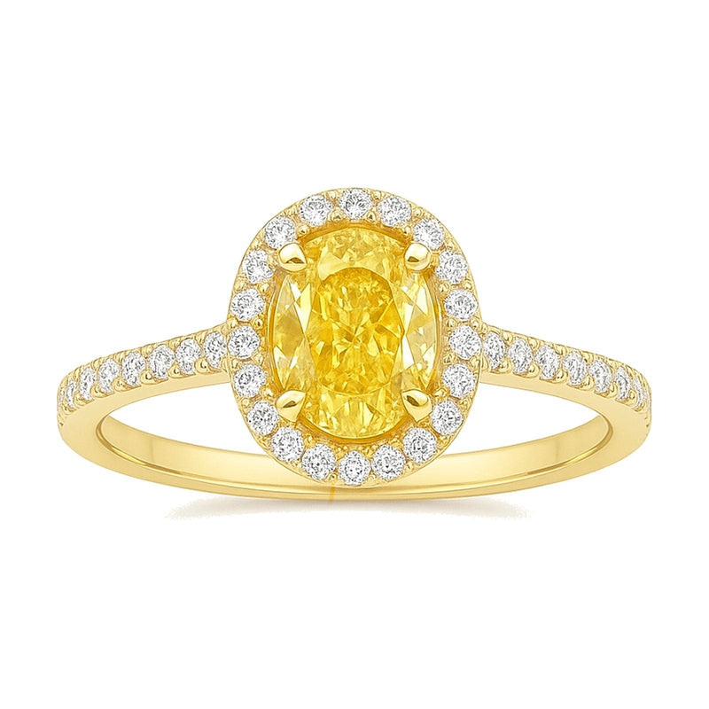 Aurelie ring in 14K yellow gold with a fancy yellow oval-cut lab-grown diamond