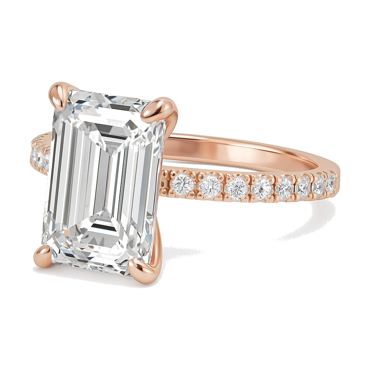 Emilie ring in 14K rose gold with an emerald-cut lab-grown diamond