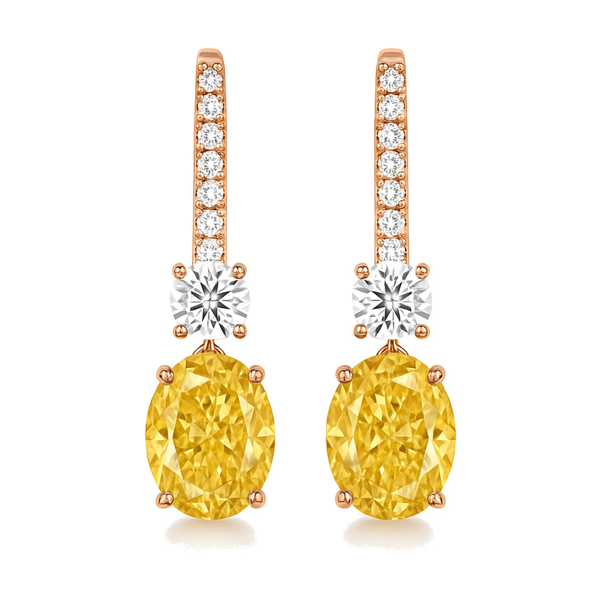 Solange earrings in 14K rose gold with a fancy yellow oval-cut lab-grown diamond