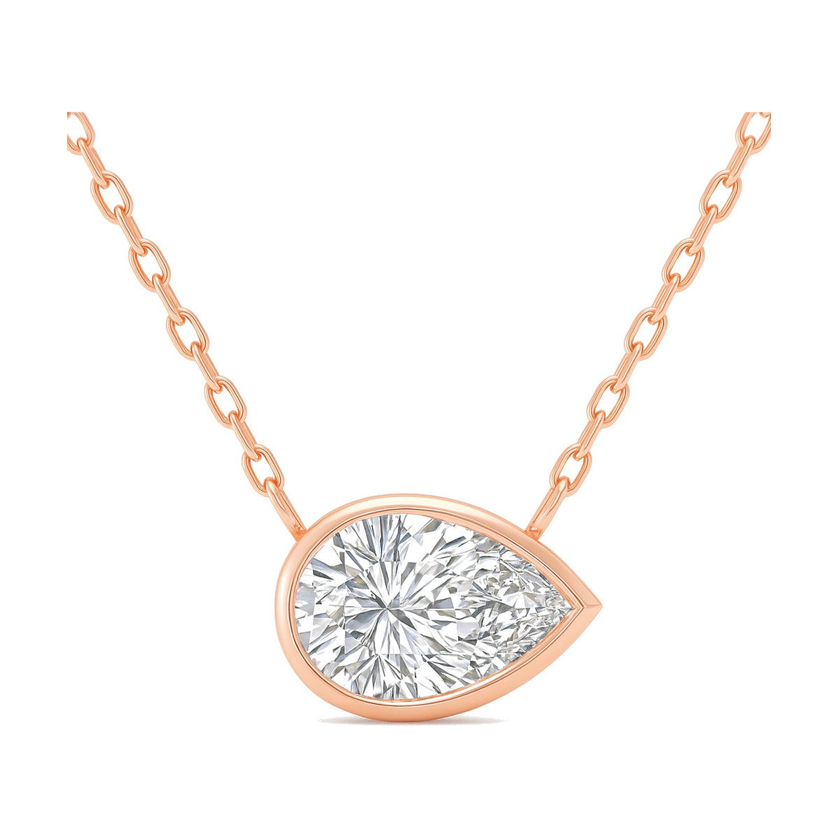 Sylviane necklace in 14K rose gold with a pear-cut lab-grown diamond