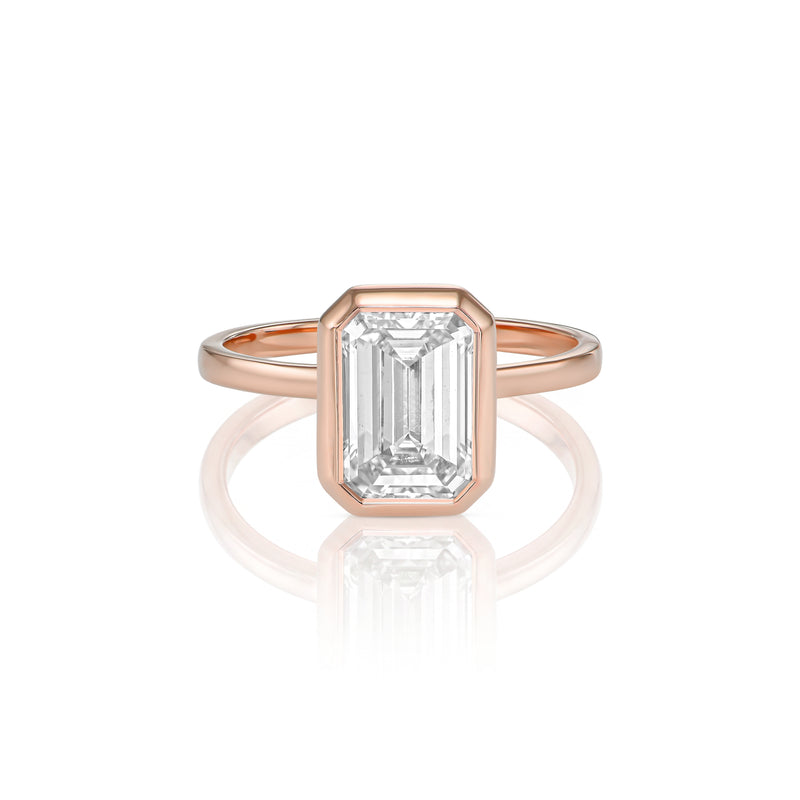 Colette ring in 14K rose gold with an emerald-cut lab-grown diamond