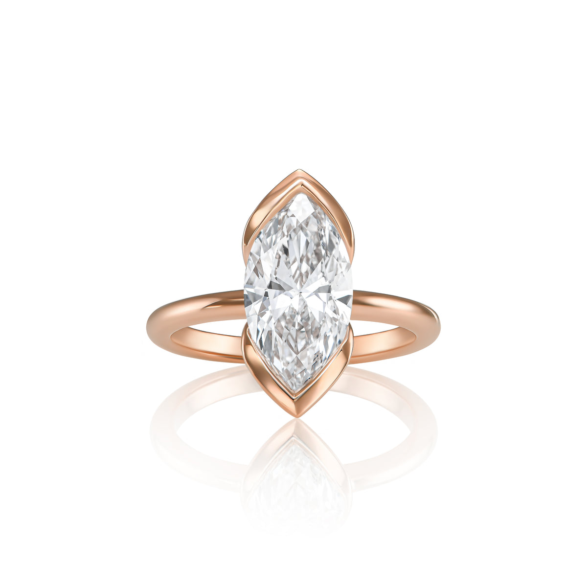 Eliana ring in 14K rose gold with a marquise-cut lab-grown diamond